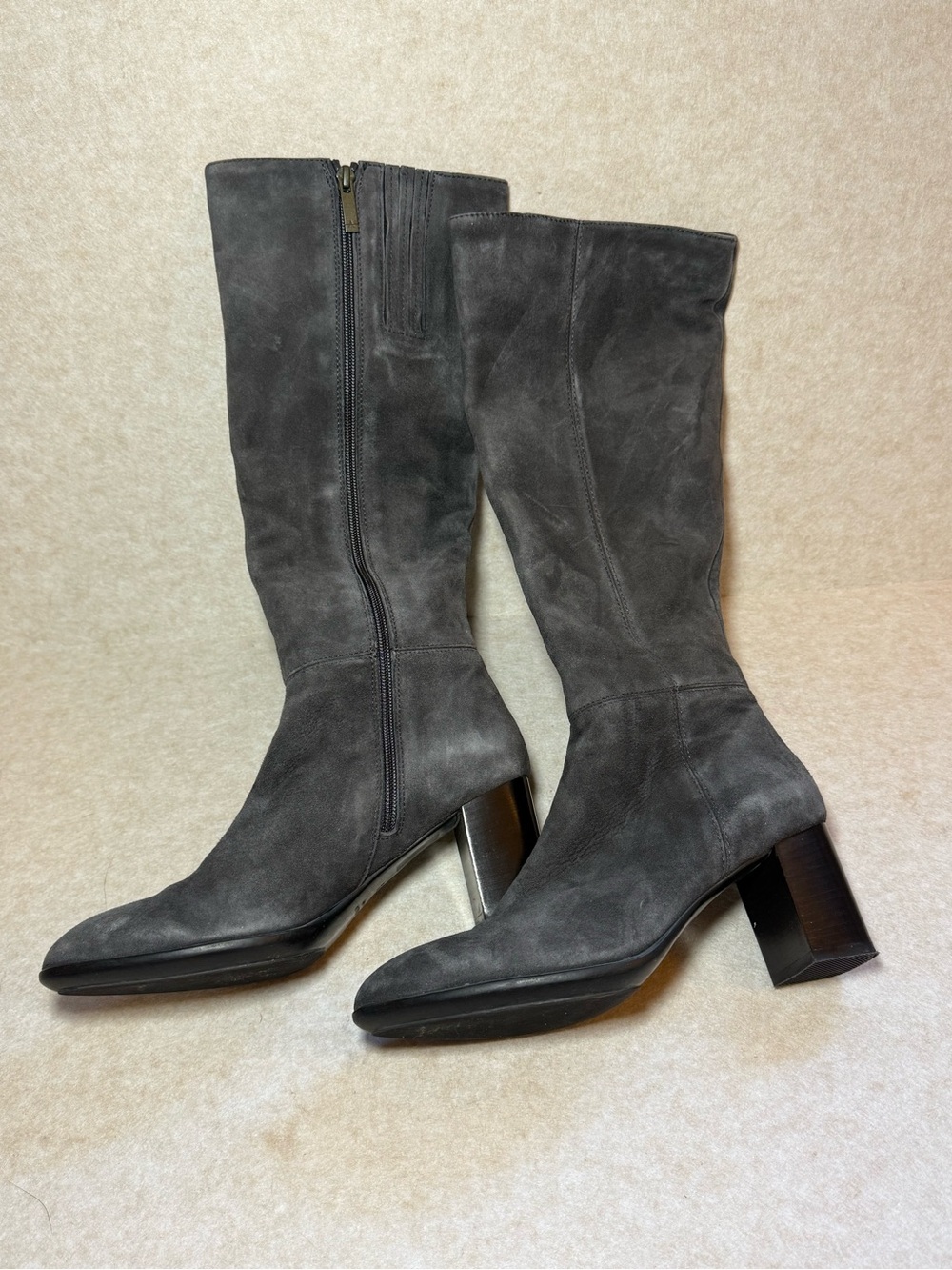 Aquatalia Delle Dress Weatherproof Suede Tall Gray Heel Boot Size 7 1/2 - Picture 3 of 8